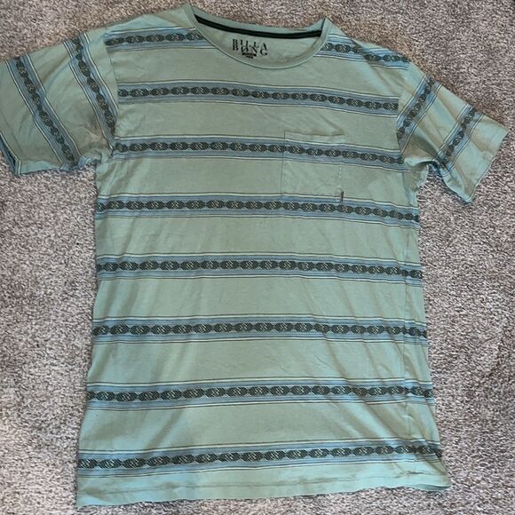 Retro green stripe women’s soft Billabong Surfer surf beach pocket Tee T shirt - Picture 1 of 4